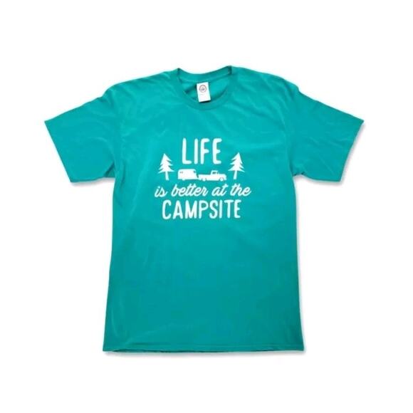 CAMCO LIFE IS BETTER AT THE CAMPSITE TEAL T-SHIRT LARGE New - Picture 1 of 8